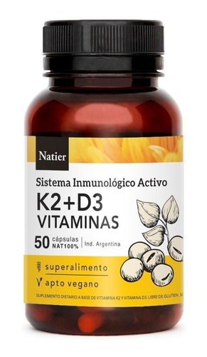 Capsulas Vitamina K2 + D3 X 50 Capsulas - Natier