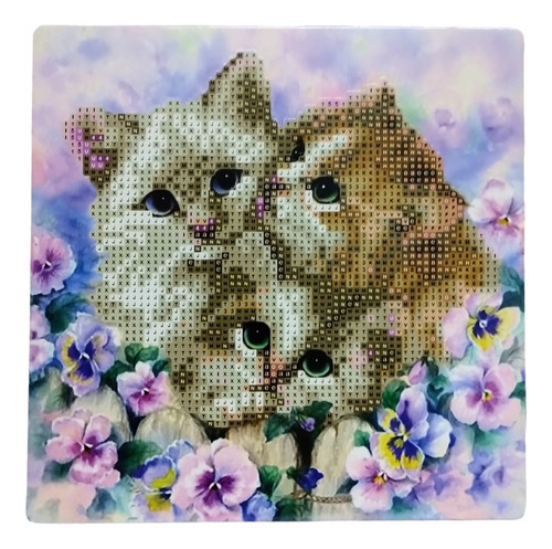 Juego Pintura Por Diamantes Cuadro 20x20cm Atril Gato 2