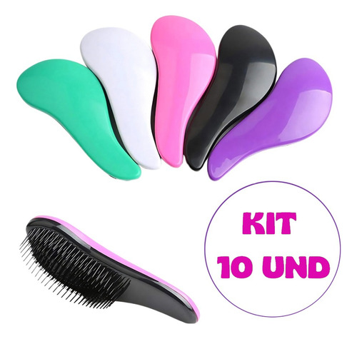 Kit 10 Escovas Mágicas P/ Cuidado Cabelos Cores Aleatórias