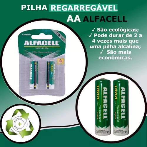 Pilha Alfacell Recarregável AAA 1200mAh 2 Unidades - Bom Preço Magazine