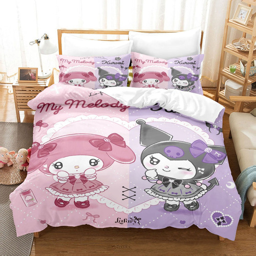 Kuromi Melody Queen Size Juego De Cama Funda Nórdica Anime .