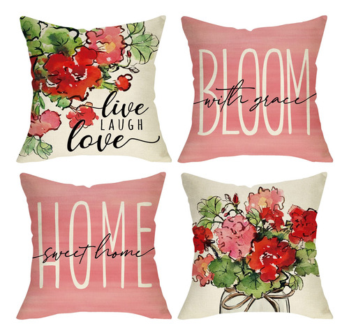 Juego De 4 Fundas De Almohada Decorativas Primavera-verano F