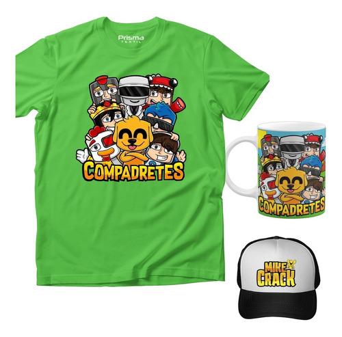Imagen 1 de 2 de Combo Playera Niños Mikecrak Compadretes + Taza + Gorra