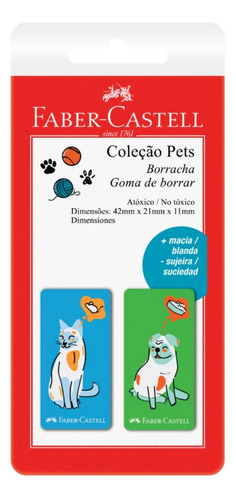 Borracha Escolar Pets - Azul E Verde - Faber Castell