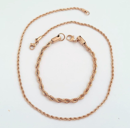 Conjunto Cadena Pulsera Soga Acero Dorado / Rosé Ionizado