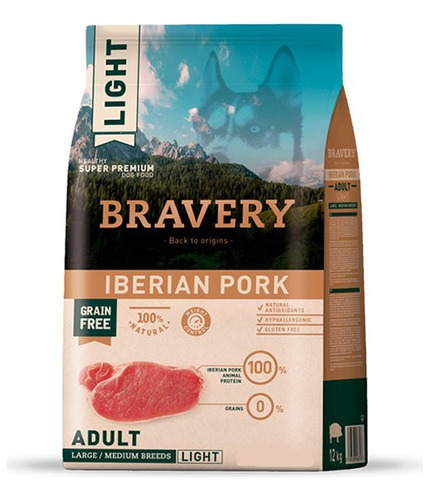 Bravery Large/medium Breeds Iberian Pork Light 12 Kg