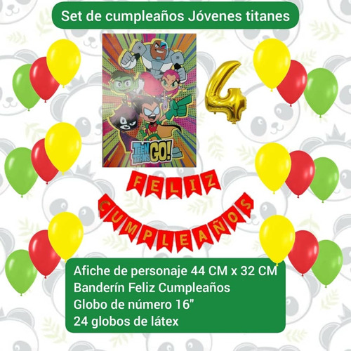 Decoración Cumpleaños Afiche Globo Banderín Jóvenes Titanes 