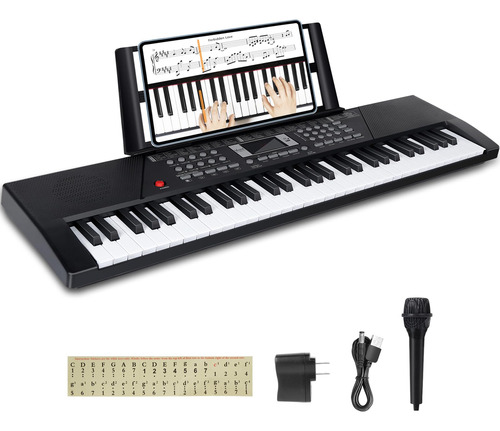 Piano Digital Portátil De 61 Teclas Con Micrófono Y Accesori