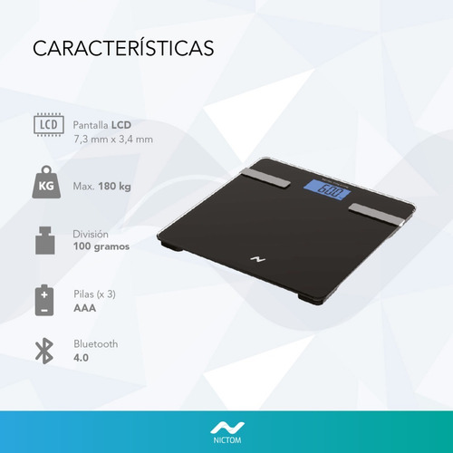 Imagen 5 de 6 de Balanza Digital Personal Nictom Bp03 Negra, Hasta 180 Kg