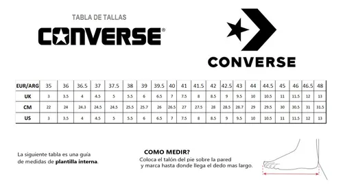 Tabla de tallas converse all star sale