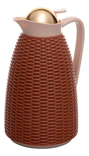 Garrafa Térmica New Rattan De Plástico Marrom Com Tampa Dourada 1 Litro Wolff