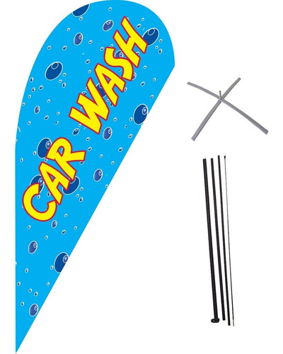 Bandera Publicitaria Car Wash Gota #60 Con Mástil Y Base