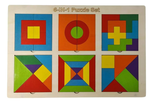 Tangram Madera 6en1 Rompecabezas Figuras Juego Didáctico #1