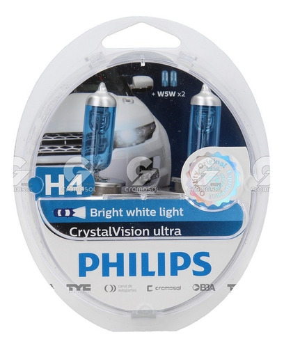 Lampara Phlips H4 Cristal Vision Ultra P43t-38 Kit X2 +2w5w