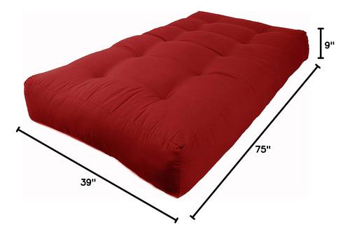 Colchón Futón Sarga 23 Cm Individual Rojo Rubí