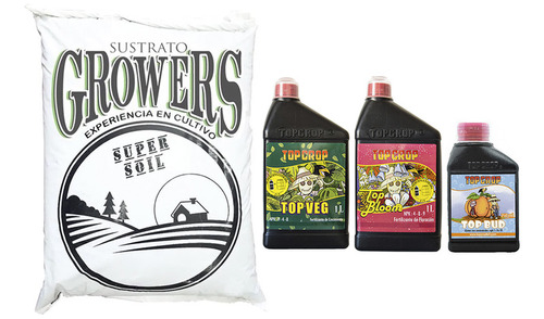 Growers Super Soil 20lt Con Top Crop Veg Bloom 1lt Bud 250ml