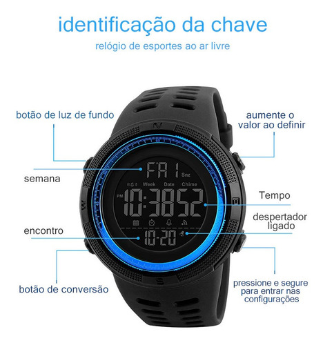 Imagem 4 de 10 de Relógio Masculino Esportivo Digital Prova D'agua Skmei-1251