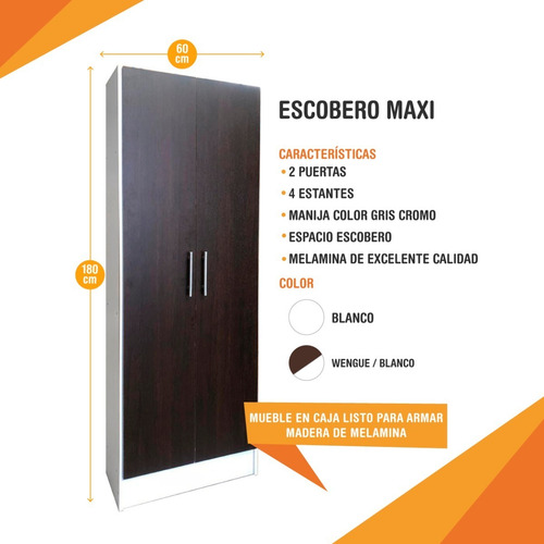 Imagen 6 de 8 de Escobero Despensero 1.80 2 Puertas Maxi Organizador Cocina #