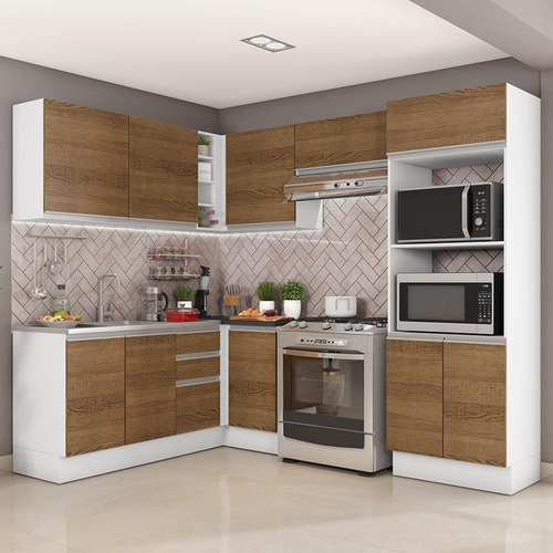 Cozinha Madesa 100% Mdf Acordes De Canto (sem Tampo E Pia) Cor Rustic/Branco