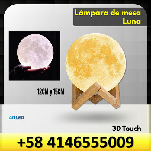 Lampara Led De Mesa Luna 3d Touch 15cm