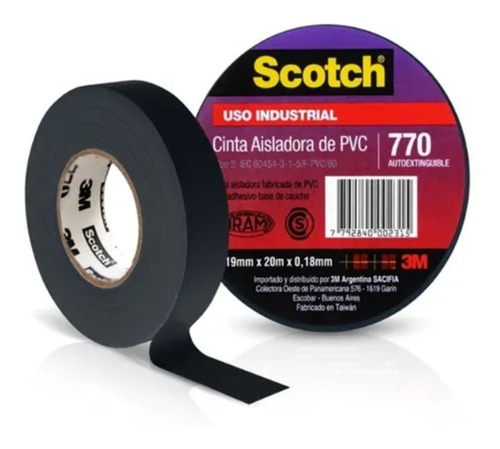 Cinta Aisladora Pvc 3m Scotch 770 19mm X 20m Negra E. D. B.