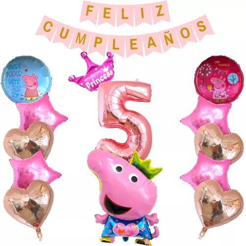 Set de Globos Peppa Pig x 5 Metalizado - Cotillón Party Expres