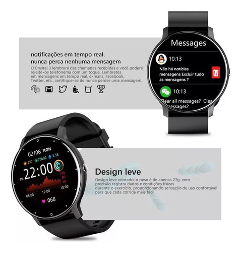 Smartwatch Faz E Recebe Chamadas Android E Ios Caixa Preto Pulseira Preto