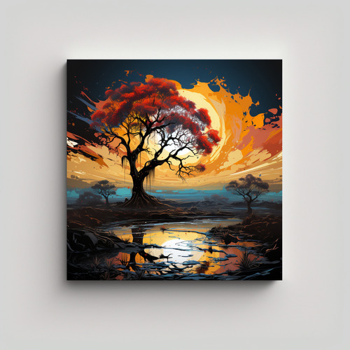 50x50cm Cuadro Canva Hermoso Llamativo Con Árbol De Sabana 