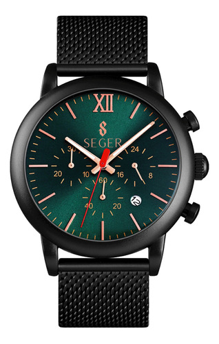 Reloj Hombre Seger 9203 Original Eeuu Elegante Sport Casual Color de la malla Negro Color del fondo Verde