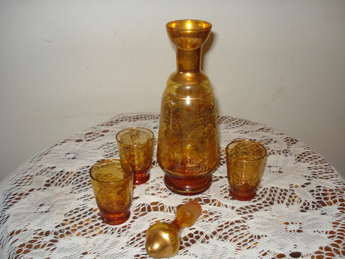 Botellón Cristal De Murano De Origen + 3 Copitas (no Envío)