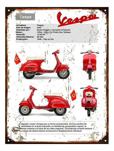 Cartel Chapa Publicidad Moto Vespa P294 20x28cm