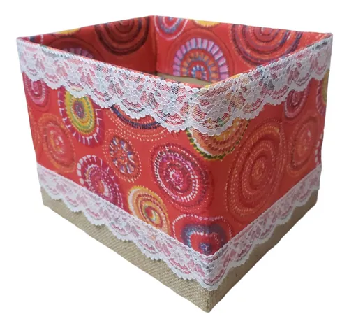 Cajas Forradas Tela Arpillera Encaje Decoración Artesanal