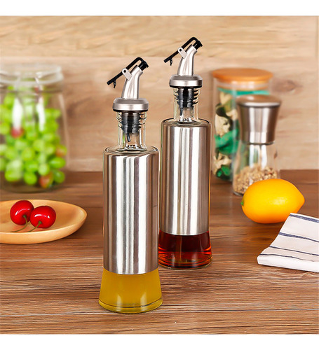 Yab - Kit 2 Galheteiros Porta Azeite Vinagre E Óleo C/ Dosador Inox 300 Ml Gourmet Premium
