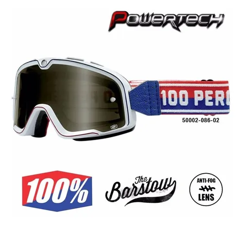 Antiparra Motocross 100 Barstow White Anti Fog Powertech Motos