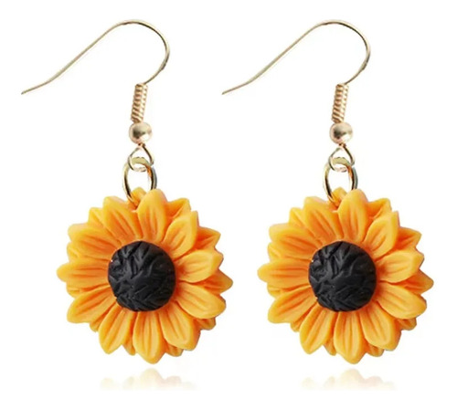 Aros De Resina Tipo Girasol Moda Mujer 