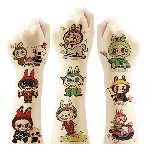 Tatuajes Temporales Monster Labubu Niños Cumpleaños 60 Pzs