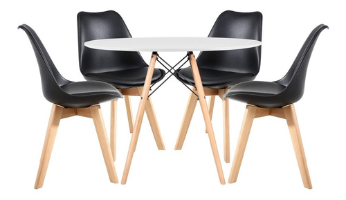 Juego Eames Comedor Mesa Redonda 80cm 4 Sillas Acolchonadas