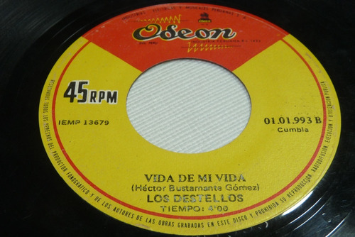 Jch- Los Destellos Vida De Mi Vida/traicionera Cumbia 45 Rpm