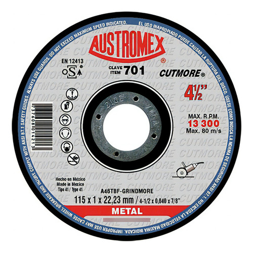 Disco de Corte Metal 4-1/2 Plg Austromex 701