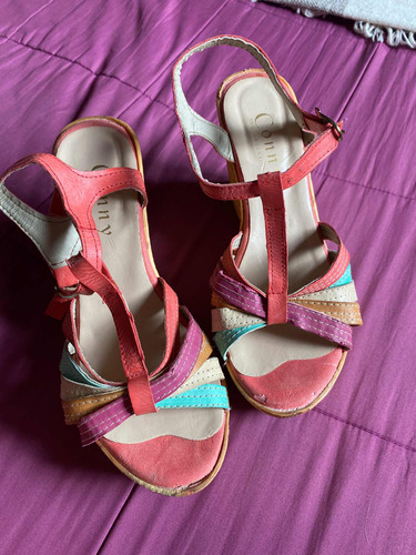Sandalias Plataforma Zapatos De Mujer Usados Coral Talle 38