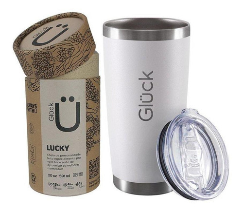 Copo Térmico Para Cerveja Lucky 591ml Inox Off White