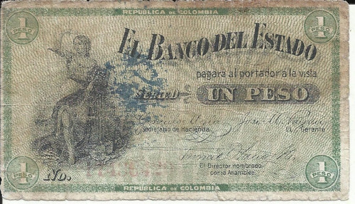 Colombia 1 Peso Banco Del Estado Popayán 1900 