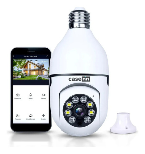 Câmera De Segurança Lâmpada Ip Wifi Casenn App Yoosee Espiã 360º Com Visão Noturna Interna Externa Cor Branco