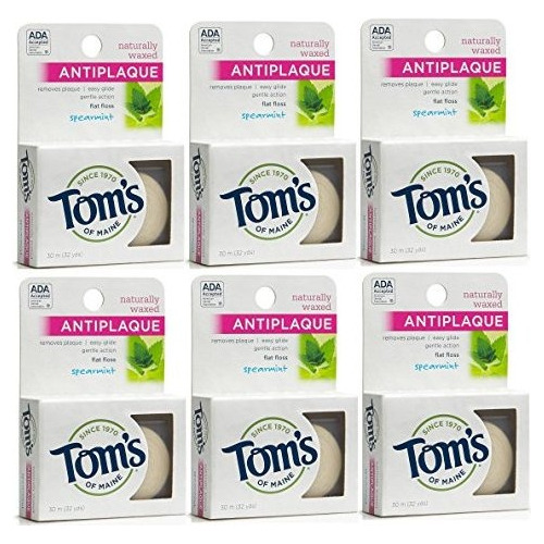 Tom De Maine Natural Encerado Antiplaca Plana Floss, Menta V