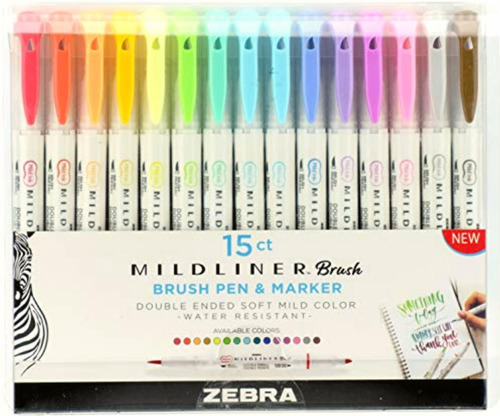 Zebra Mildliner Brus Punta Fina, Varios Colores, 15 Unidades