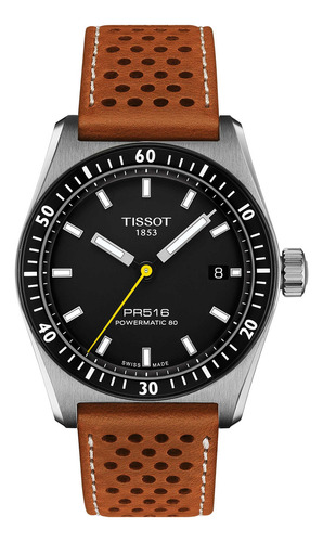 Reloj Tissot Pr516 Cuero Light Brown Correa Café Fondo Café