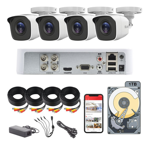 Kit De 4 Camaras Hikvision Hd 720 / 1mp Cctv Hdd 1tb