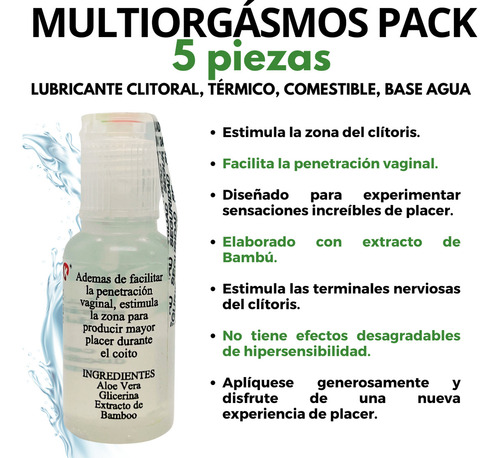Set 5 Lubricante Gel Baseagua Multiorgásmico Clitoral Bamboo Sabor Fresa