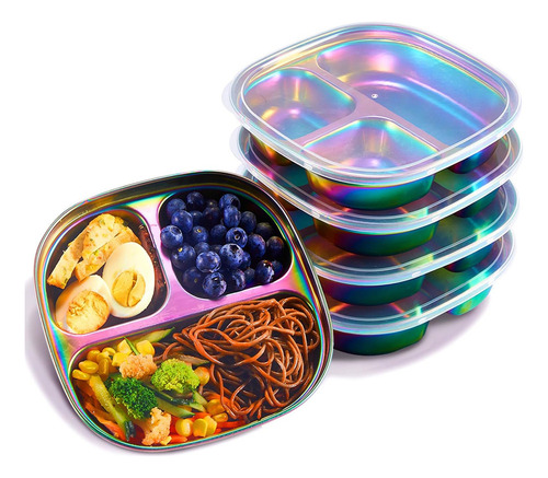 Mz Platos Infantiles Mimore De Acero Inoxidable Con Tapa,