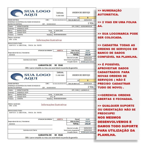 Imagem 5 de 8 de Ordem De Serviço Para Assistência! 2 Vias Iguais! Ótima!